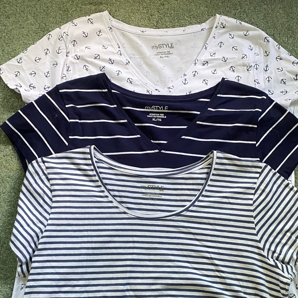 Women's Short Sleeve Tops - Navy, White,